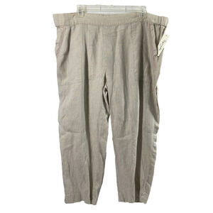 Symple Womens Linen Pants Size Large Tan Ankle Slacks Coastal Pull On Pockets